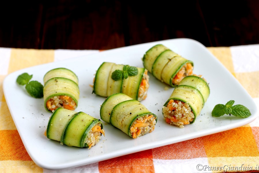 Involtini di zucchine e quinoa con olive e toma