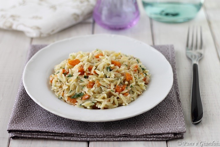 Risoni con prosciutto e zucca