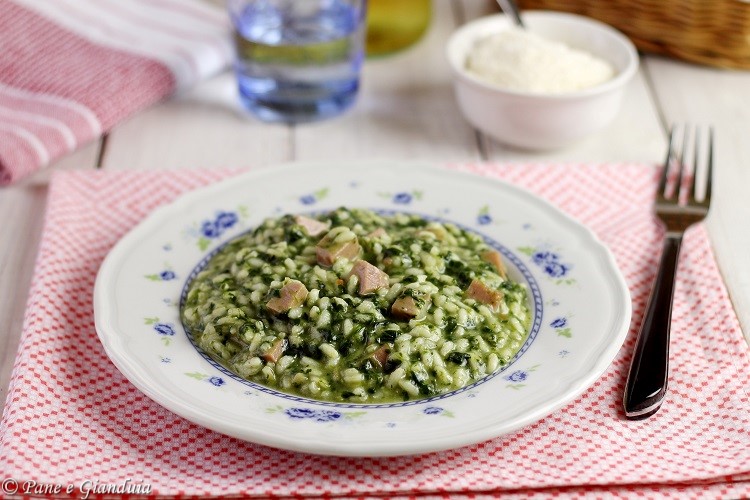 Risotto agli spinaci e mortadella